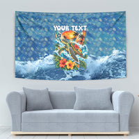 Personalized Hawaii 60th Birthday Sea Turtle Tapestry Tropical Ocean Wave Floral Surfboard TS04 - Polynesian Pride
