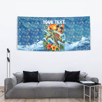 Personalized Hawaii 60th Birthday Sea Turtle Tapestry Tropical Ocean Wave Floral Surfboard TS04 - Polynesian Pride