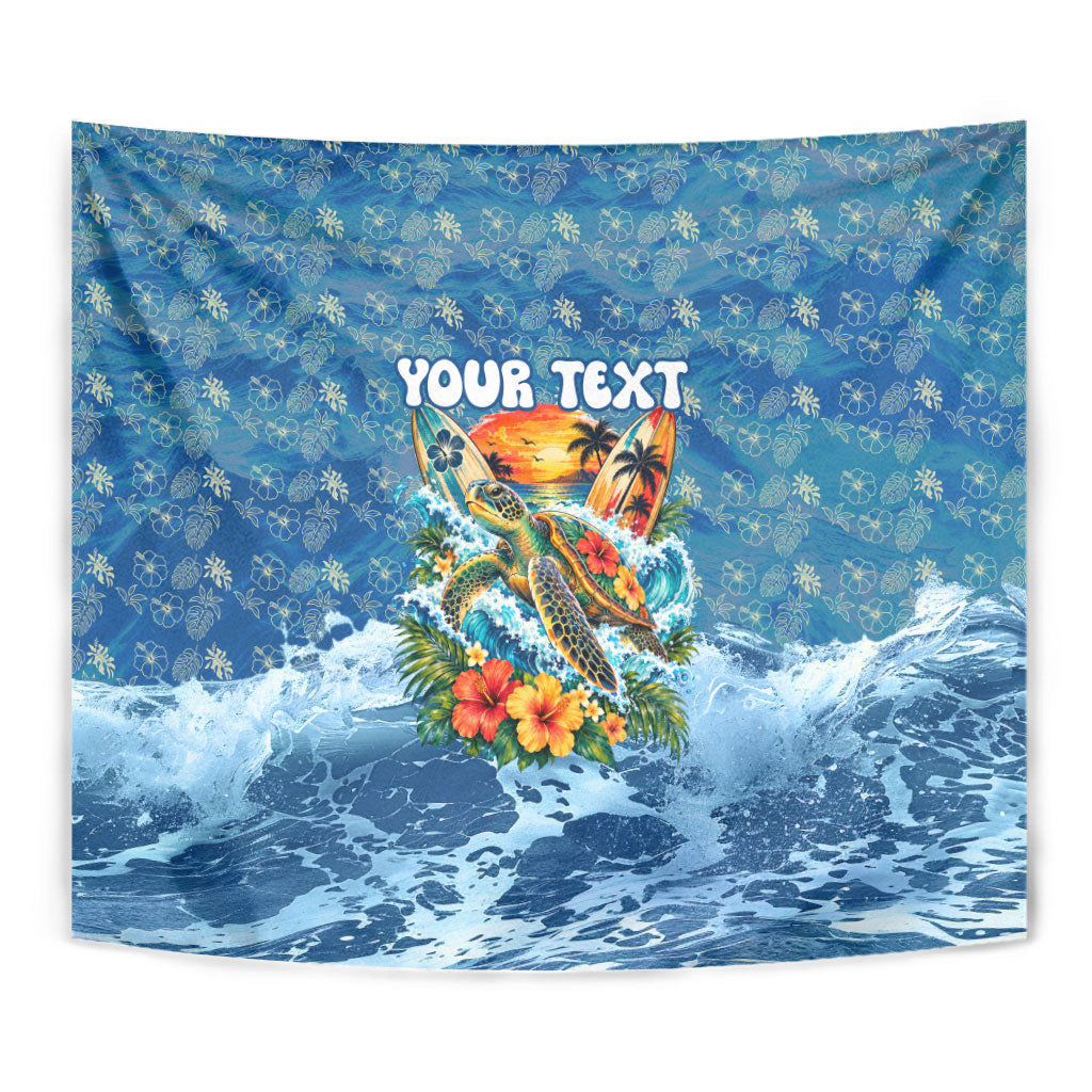 Personalized Hawaii 60th Birthday Sea Turtle Tapestry Tropical Ocean Wave Floral Surfboard TS04 - Polynesian Pride