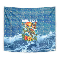 Personalized Hawaii 60th Birthday Sea Turtle Tapestry Tropical Ocean Wave Floral Surfboard TS04 - Polynesian Pride