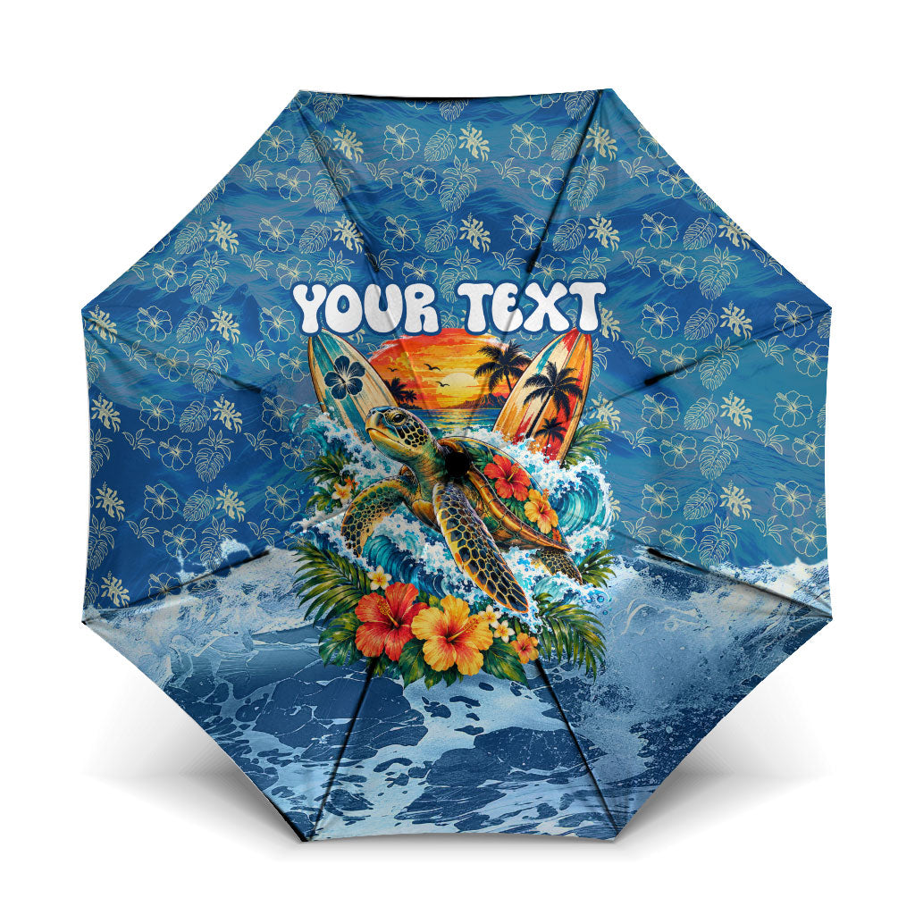 Personalized Hawaii 60th Birthday Sea Turtle Umbrella Tropical Ocean Wave Floral Surfboard TS04 One Size Folded 11.42 inch Opened Diameter 37.4 inch Blue Yellow - Polynesian Pride