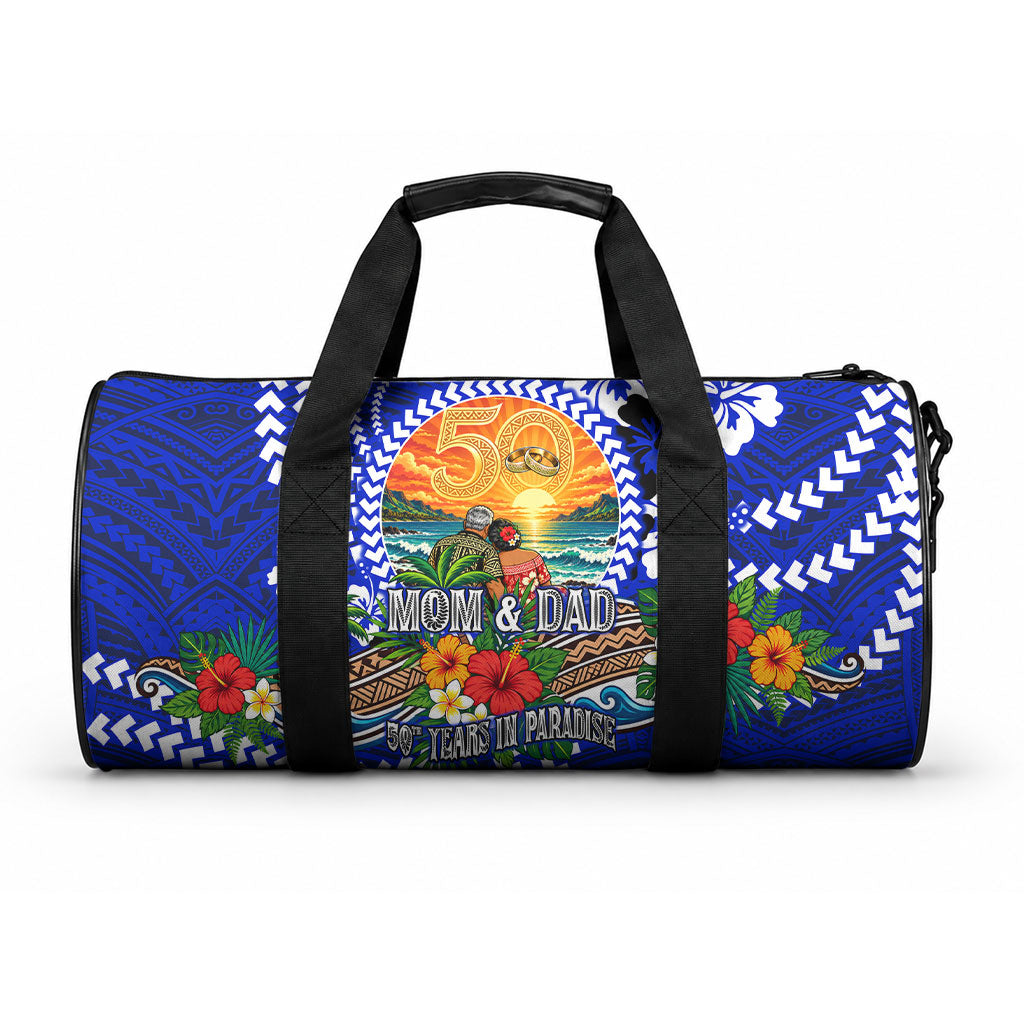 50th Anniversary Wedding Polynesian Duffle Bag Mom And Dad Floral Tribal Jubilee Tropical TS04 One size Blue - Polynesian Pride