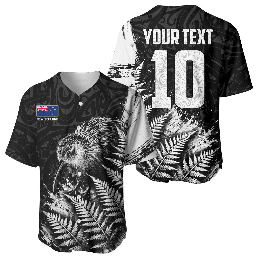 Personalized New Zealand Kiwi Bird Baseball Jersey Grunge Maori Tribal Pattern Silver Fern