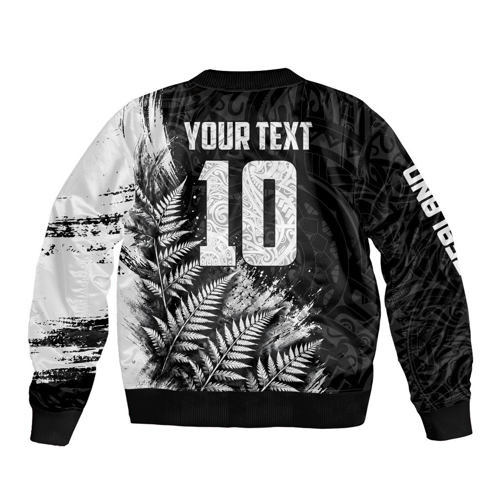 Personalized New Zealand Kiwi Bird Bomber Jacket Grunge Maori Tribal Pattern Silver Fern