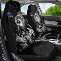 Personalized New Zealand Kiwi Bird Car Seat Cover Grunge Maori Tribal Pattern Silver Fern