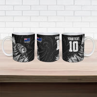 Personalized New Zealand Kiwi Bird Ceramic Mug Grunge Maori Tribal Pattern Silver Fern