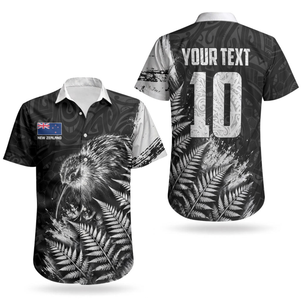 Personalized New Zealand Kiwi Bird Couples Matching Off Shoulder Maxi Dress and Hawaiian Shirt Grunge Maori Tribal Pattern Silver Fern