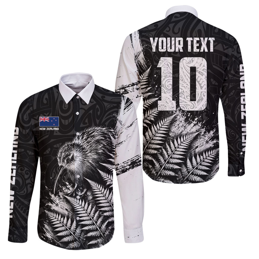 Personalized New Zealand Kiwi Bird Family Matching Puletasi and Hawaiian Shirt Grunge Maori Tribal Pattern Silver Fern