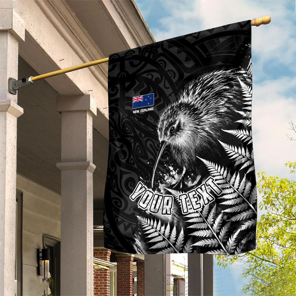 Personalized New Zealand Kiwi Bird Garden Flag Grunge Maori Tribal Pattern Silver Fern TS04 House Flag Black White - Polynesian Pride