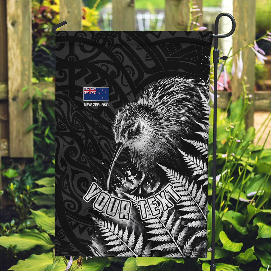 Personalized New Zealand Kiwi Bird Garden Flag Grunge Maori Tribal Pattern Silver Fern