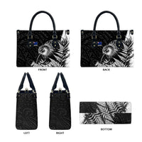 Personalized New Zealand Kiwi Bird Leather Bag Grunge Maori Tribal Pattern Silver Fern