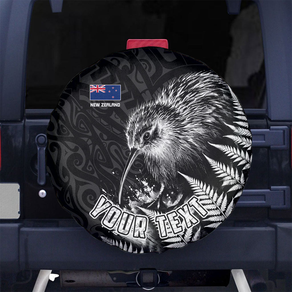 Personalized New Zealand Kiwi Bird Spare Tire Cover Grunge Maori Tribal Pattern Silver Fern