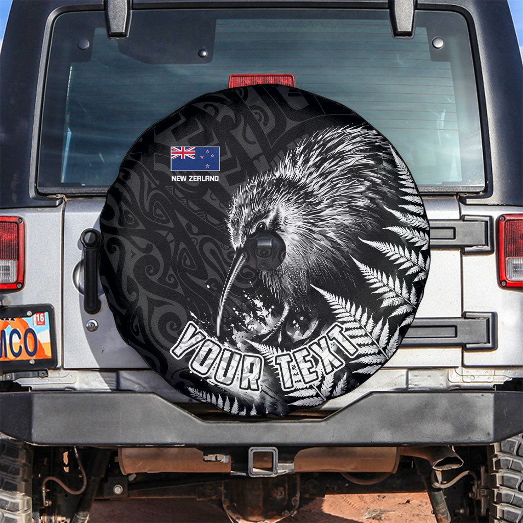 Personalized New Zealand Kiwi Bird Spare Tire Cover Grunge Maori Tribal Pattern Silver Fern