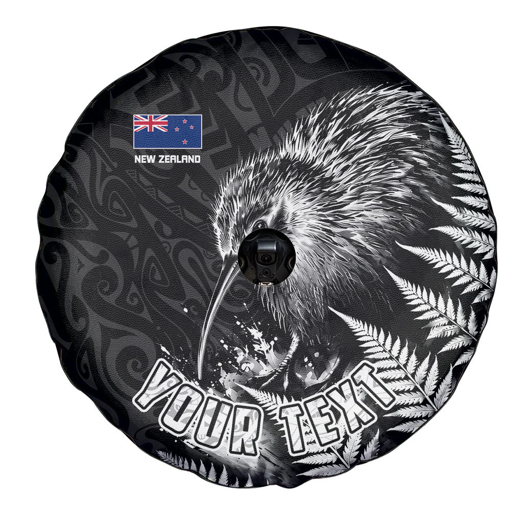 Personalized New Zealand Kiwi Bird Spare Tire Cover Grunge Maori Tribal Pattern Silver Fern
