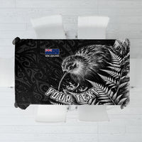 Personalized New Zealand Kiwi Bird Tablecloth Grunge Maori Tribal Pattern Silver Fern