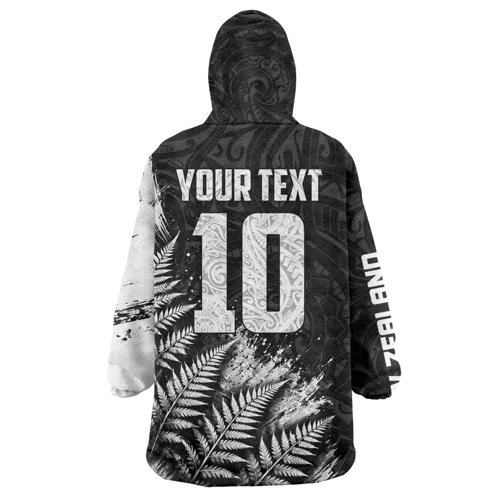 Personalized New Zealand Kiwi Bird Wearable Blanket Hoodie Grunge Maori Tribal Pattern Silver Fern