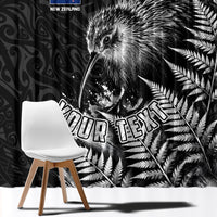 Personalized New Zealand Kiwi Bird Window Curtain Grunge Maori Tribal Pattern Silver Fern