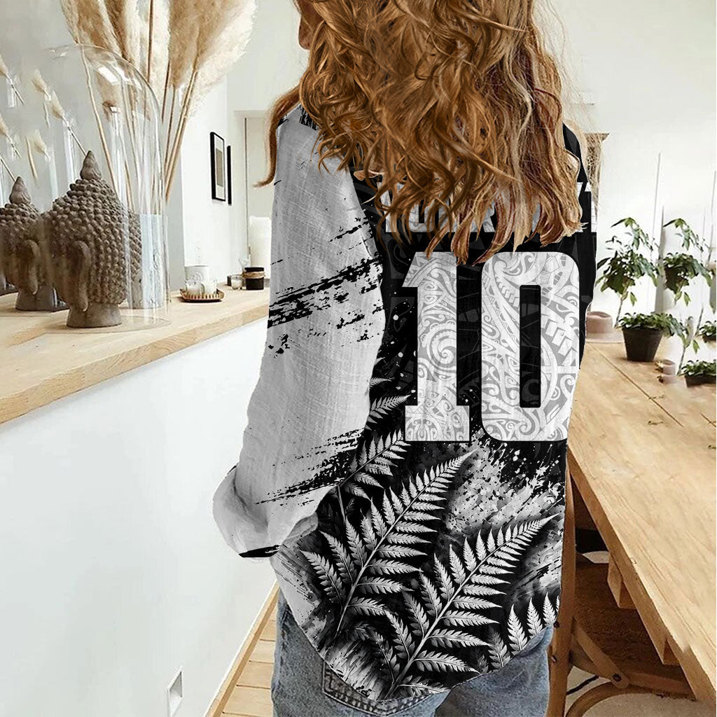 Personalized New Zealand Kiwi Bird Women Casual Shirt Grunge Maori Tribal Pattern Silver Fern