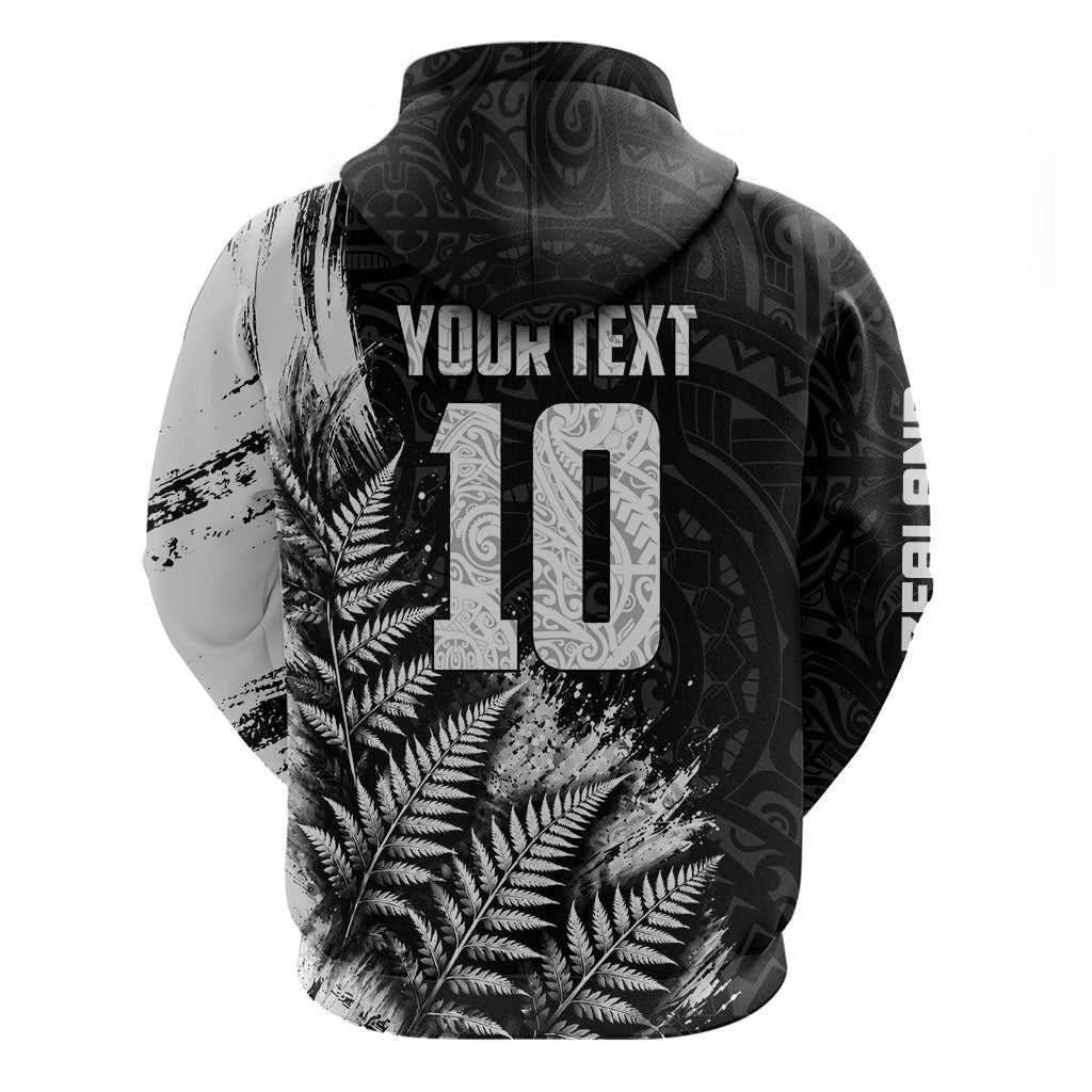 Personalized New Zealand Kiwi Bird Zip Hoodie Grunge Maori Tribal Pattern Silver Fern