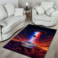 New Zealand Aotearoa Kiwi UFO Area Rug Sci-Fi Galaxy Sunset Sky Tower And Mountain