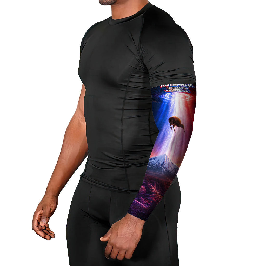 New Zealand Aotearoa Kiwi UFO Arm Sleeves Sci-Fi Galaxy Sunset Sky Tower And Mountain