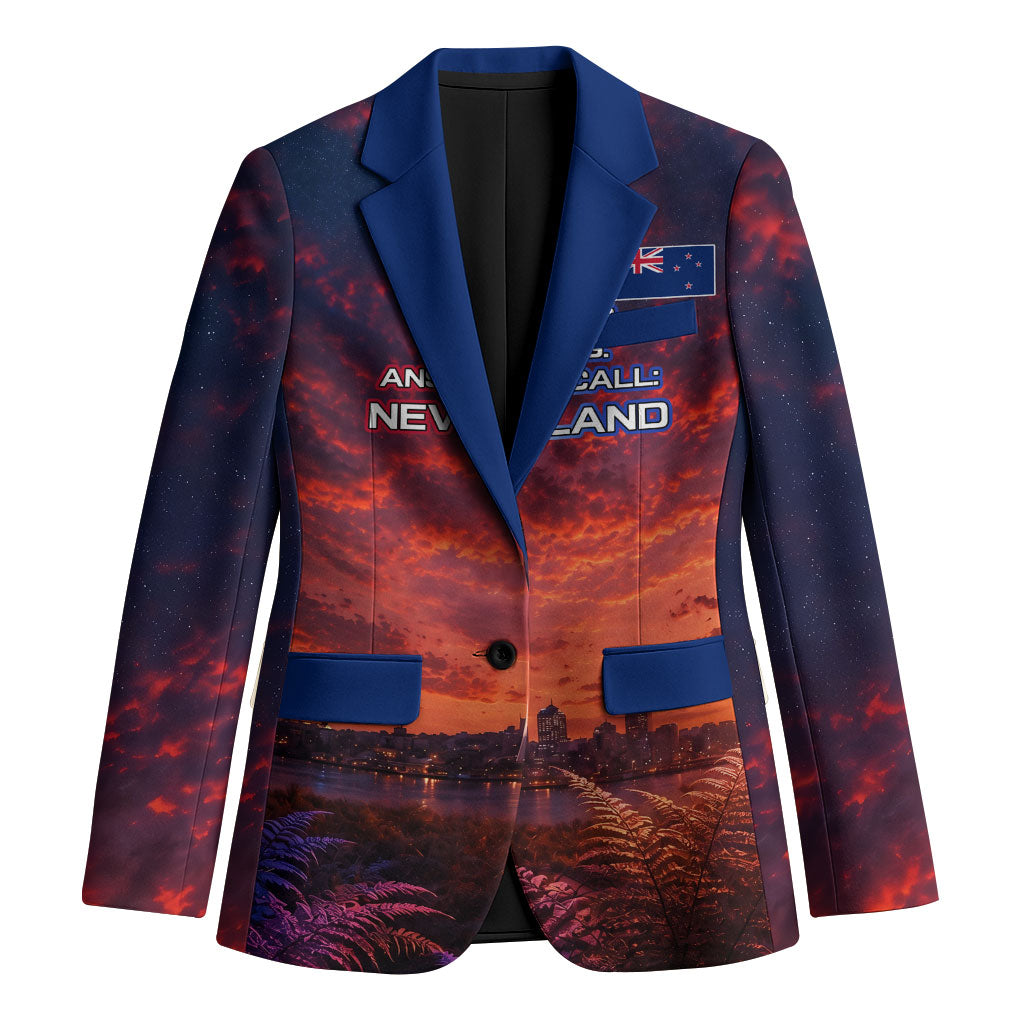 New Zealand Aotearoa Kiwi UFO Blazer Sci-Fi Galaxy Sunset Sky Tower And Mountain TS04 Unisex Blue Red - Polynesian Pride