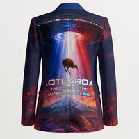 New Zealand Aotearoa Kiwi UFO Blazer Sci-Fi Galaxy Sunset Sky Tower And Mountain