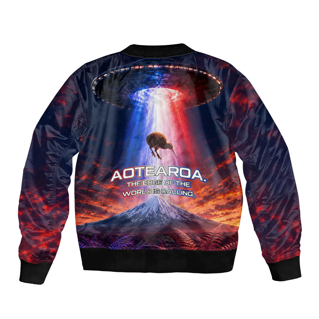 New Zealand Aotearoa Kiwi UFO Bomber Jacket Sci-Fi Galaxy Sunset Sky Tower And Mountain TS04 - Polynesian Pride