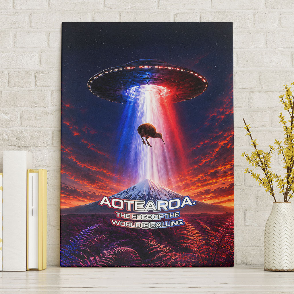 New Zealand Aotearoa Kiwi UFO Canvas Wall Art Sci-Fi Galaxy Sunset Sky Tower And Mountain