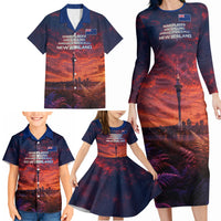 New Zealand Aotearoa Kiwi UFO Family Matching Long Sleeve Bodycon Dress and Hawaiian Shirt Sci-Fi Galaxy Sunset Sky Tower And Mountain