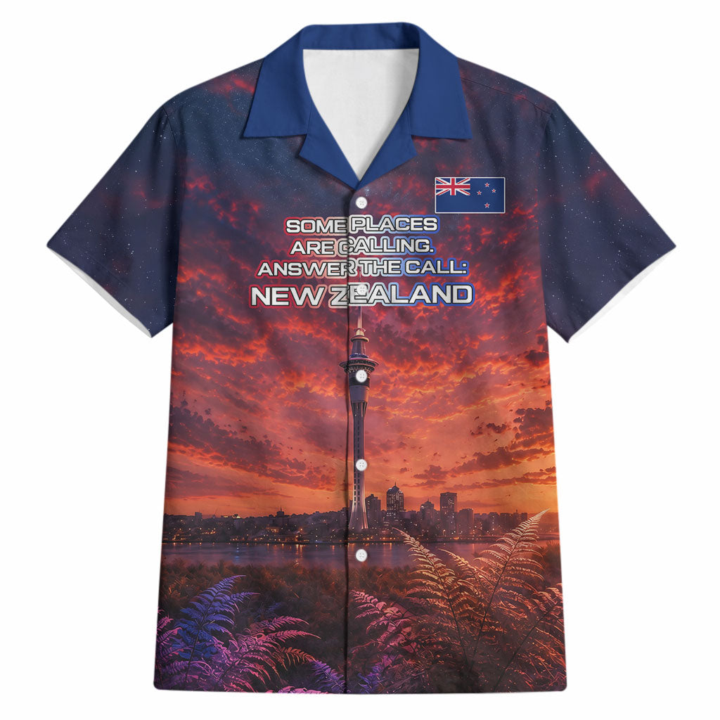New Zealand Aotearoa Kiwi UFO Hawaiian Shirt Sci-Fi Galaxy Sunset Sky Tower And Mountain