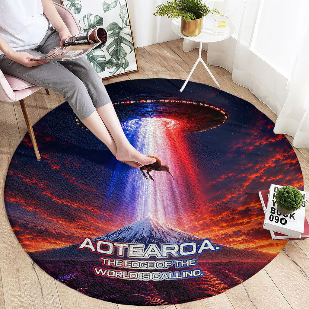 New Zealand Aotearoa Kiwi UFO Round Carpet Sci-Fi Galaxy Sunset Sky Tower And Mountain TS04 - Polynesian Pride