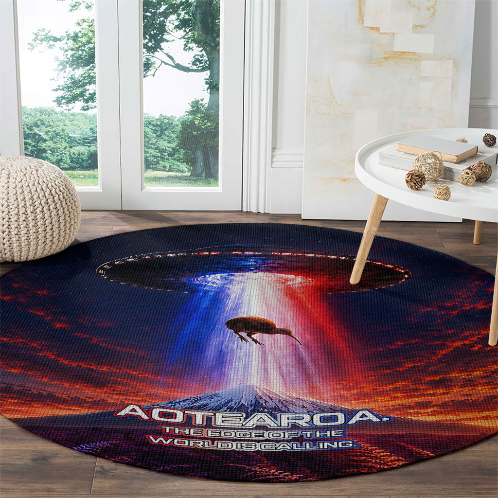 New Zealand Aotearoa Kiwi UFO Round Carpet Sci-Fi Galaxy Sunset Sky Tower And Mountain TS04 - Polynesian Pride
