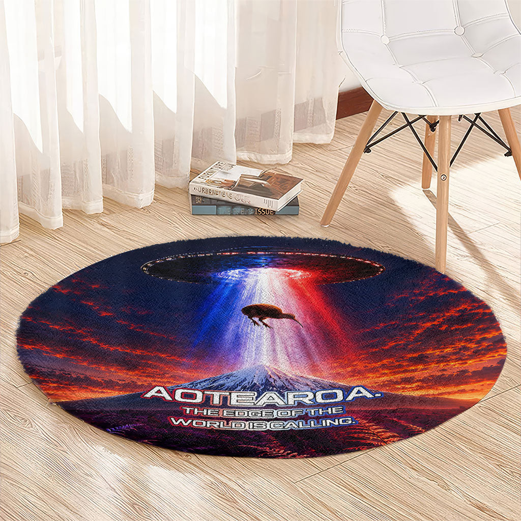 New Zealand Aotearoa Kiwi UFO Round Carpet Sci-Fi Galaxy Sunset Sky Tower And Mountain TS04 - Polynesian Pride