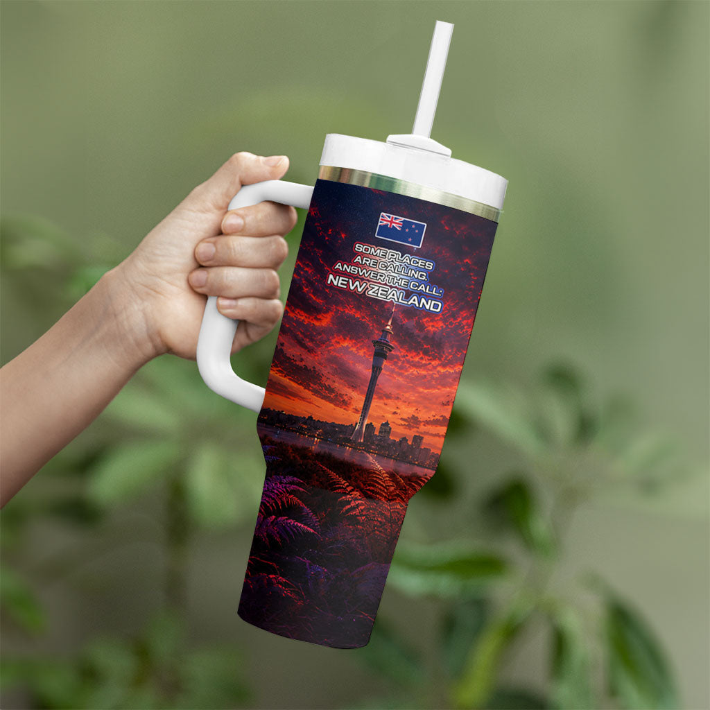 New Zealand Aotearoa Kiwi UFO Tumbler With Handle Sci-Fi Galaxy Sunset Sky Tower And Mountain