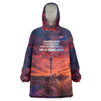 New Zealand Aotearoa Kiwi UFO Wearable Blanket Hoodie Sci-Fi Galaxy Sunset Sky Tower And Mountain