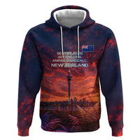 New Zealand Aotearoa Kiwi UFO Zip Hoodie Sci-Fi Galaxy Sunset Sky Tower And Mountain TS04 Pullover Hoodie Blue Red - Polynesian Pride