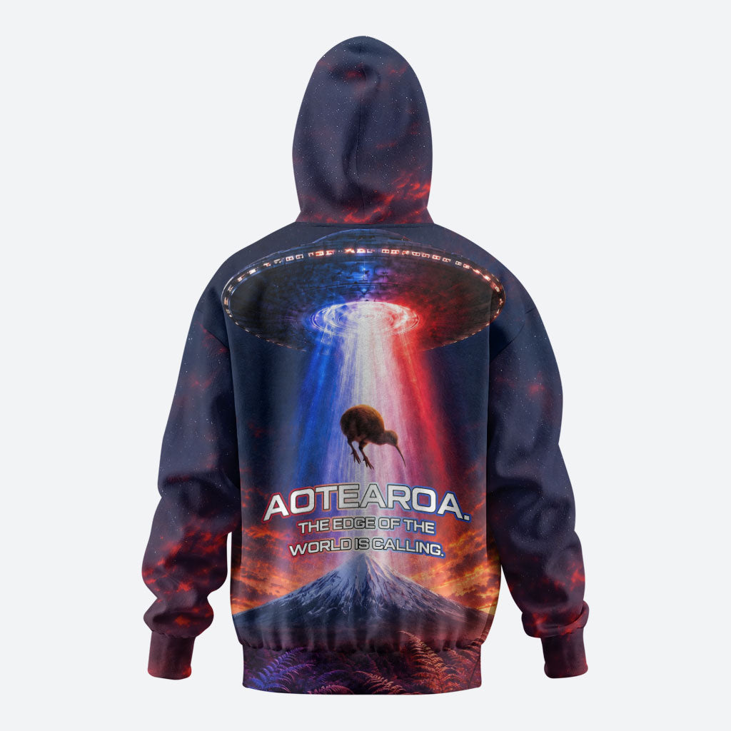 New Zealand Aotearoa Kiwi UFO Zip Hoodie Sci-Fi Galaxy Sunset Sky Tower And Mountain TS04 - Polynesian Pride
