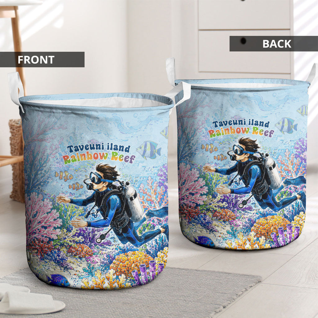 Fiji Taveuni Rainbow Reef Laundry Basket Scuba Diver Vibrant Undersea Coral Garden Watercolor TS04 - Polynesian Pride