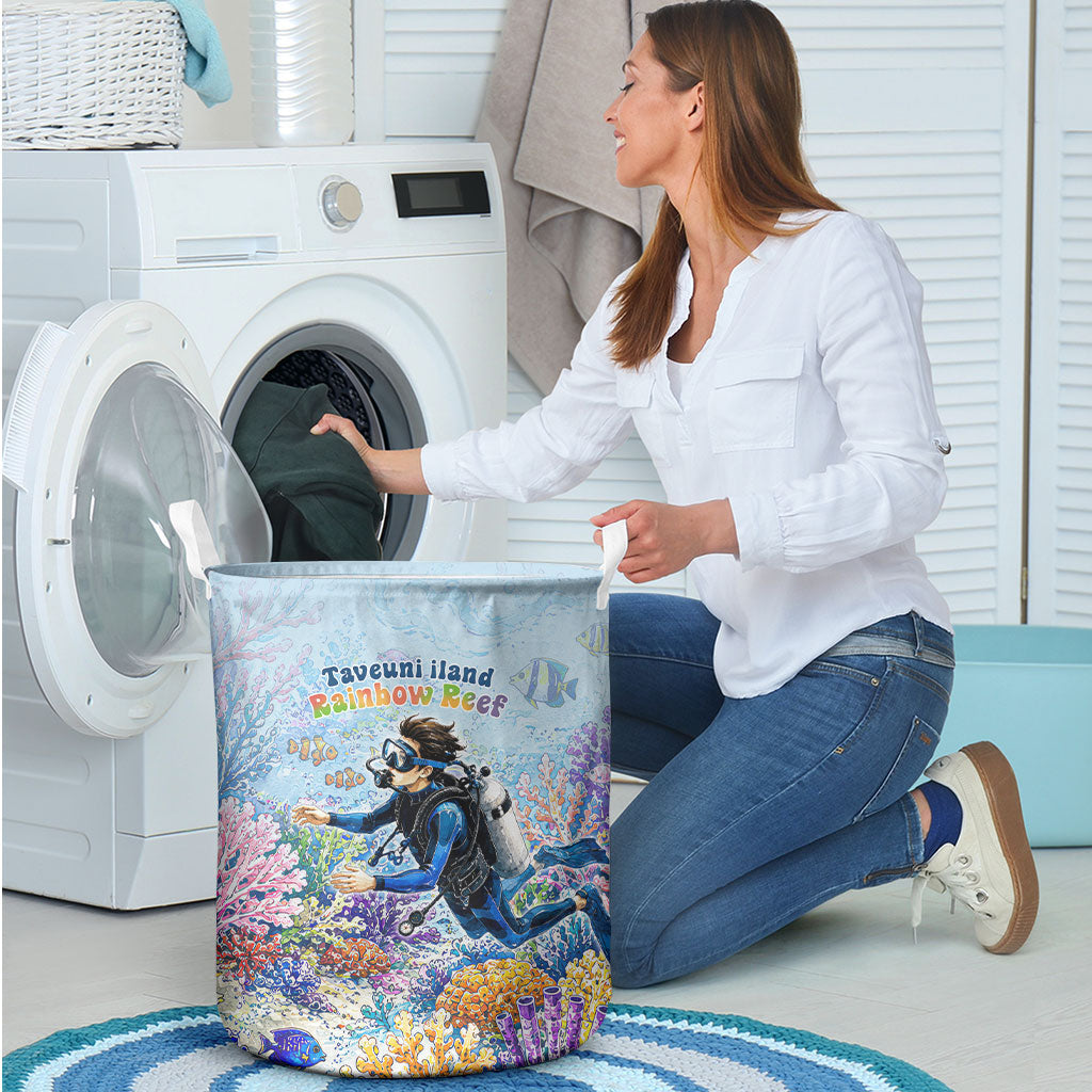 Fiji Taveuni Rainbow Reef Laundry Basket Scuba Diver Vibrant Undersea Coral Garden Watercolor TS04 - Polynesian Pride