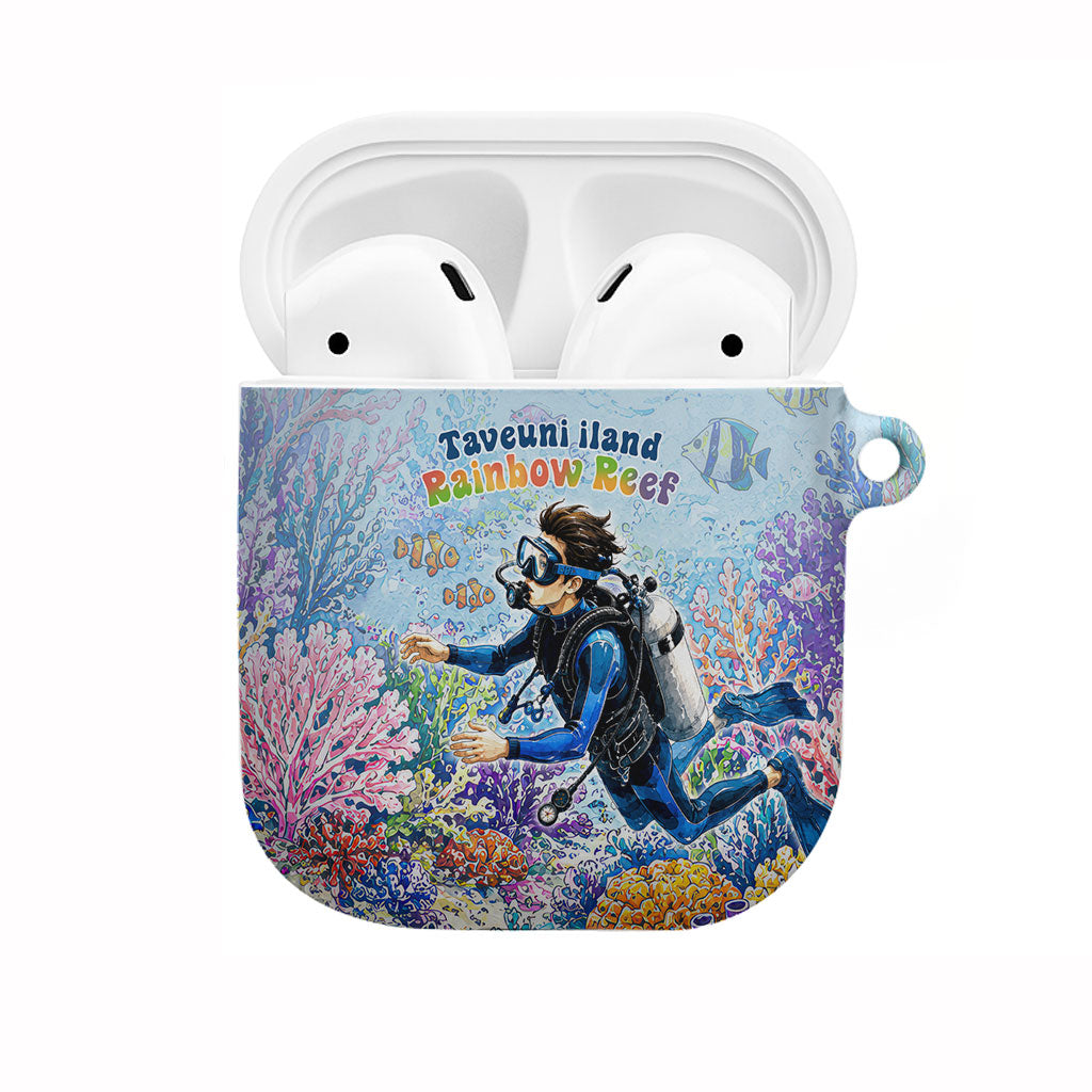 Fiji Taveuni Rainbow Reef AirPods Case Scuba Diver Vibrant Undersea Coral Garden Watercolor