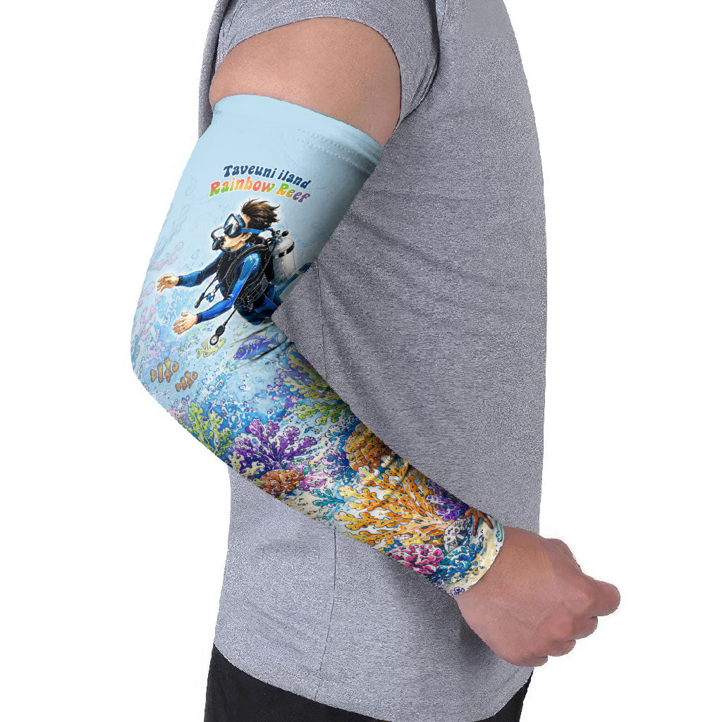 Fiji Taveuni Rainbow Reef Arm Sleeves Scuba Diver Vibrant Undersea Coral Garden Watercolor TS04 - Polynesian Pride