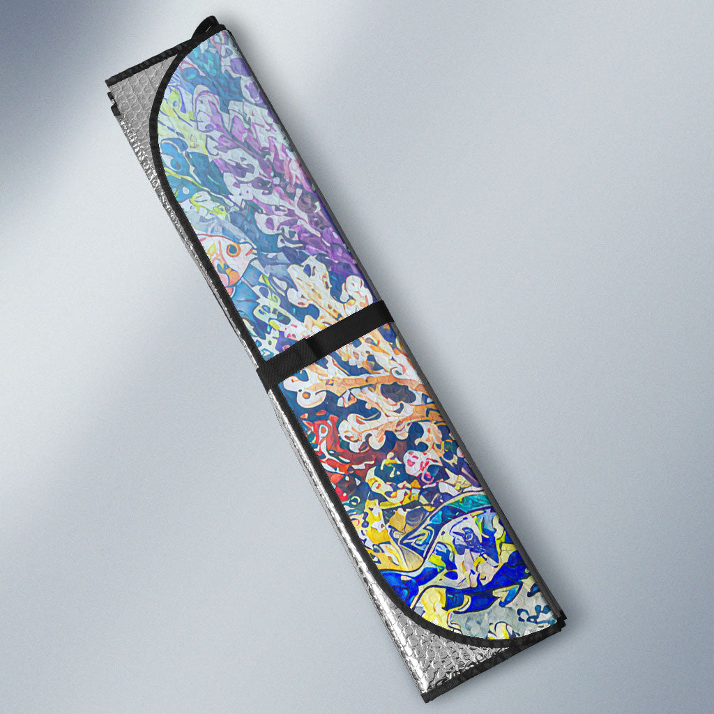 Fiji Taveuni Rainbow Reef Auto Sun Shade Scuba Diver Vibrant Undersea Coral Garden Watercolor