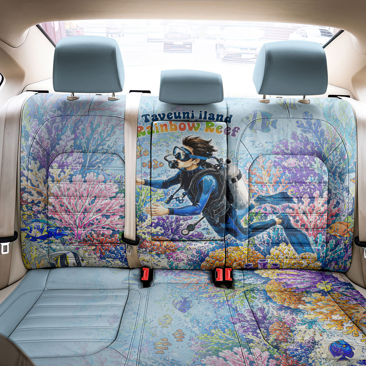 Fiji Taveuni Rainbow Reef Back Car Seat Cover Scuba Diver Vibrant Undersea Coral Garden Watercolor TS04 - Polynesian Pride