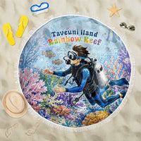 Fiji Taveuni Rainbow Reef Beach Blanket Scuba Diver Vibrant Undersea Coral Garden Watercolor TS04 One Size 150cm Blue - Polynesian Pride