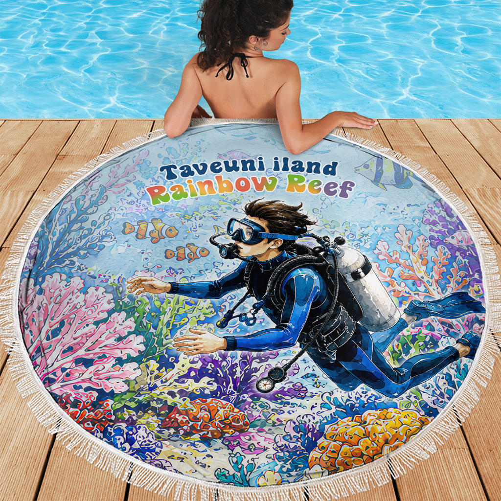 Fiji Taveuni Rainbow Reef Beach Blanket Scuba Diver Vibrant Undersea Coral Garden Watercolor TS04 - Polynesian Pride