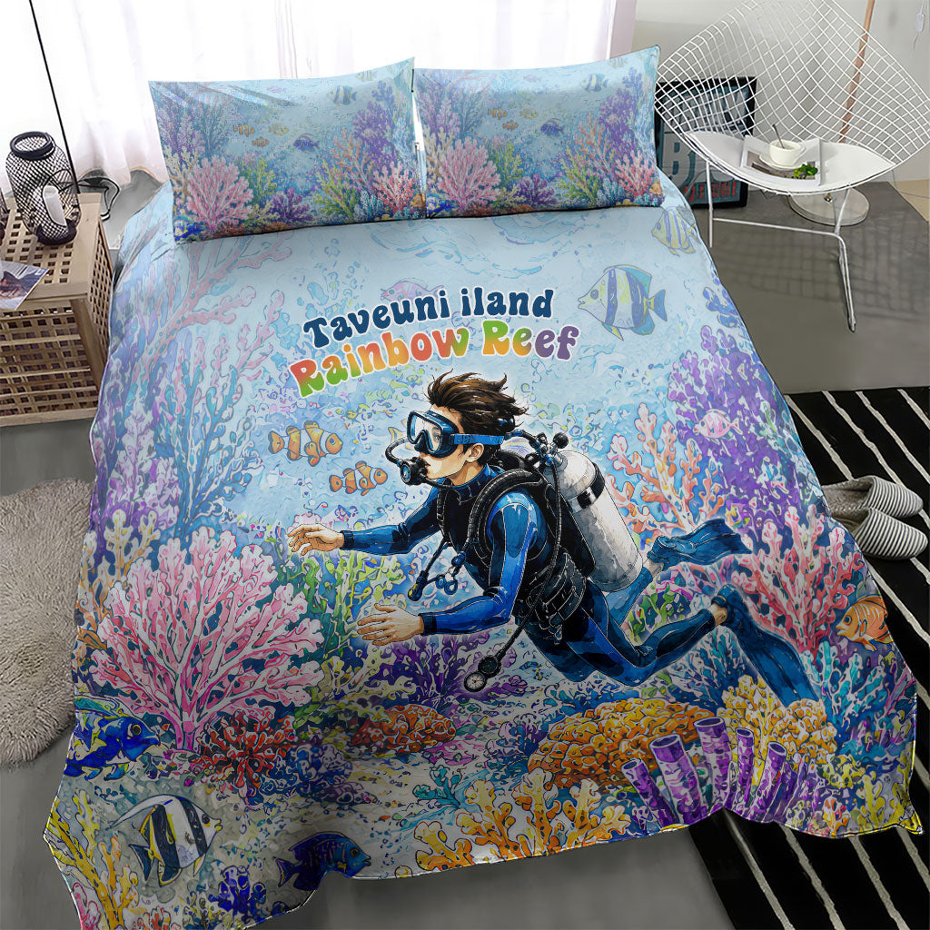 Fiji Taveuni Rainbow Reef Bedding Set Scuba Diver Vibrant Undersea Coral Garden Watercolor TS04 - Polynesian Pride