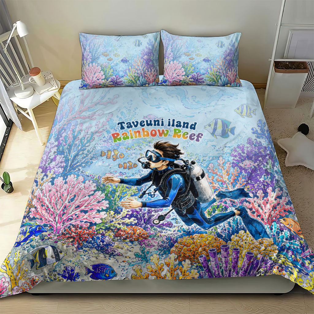 Fiji Taveuni Rainbow Reef Bedding Set Scuba Diver Vibrant Undersea Coral Garden Watercolor TS04 - Polynesian Pride