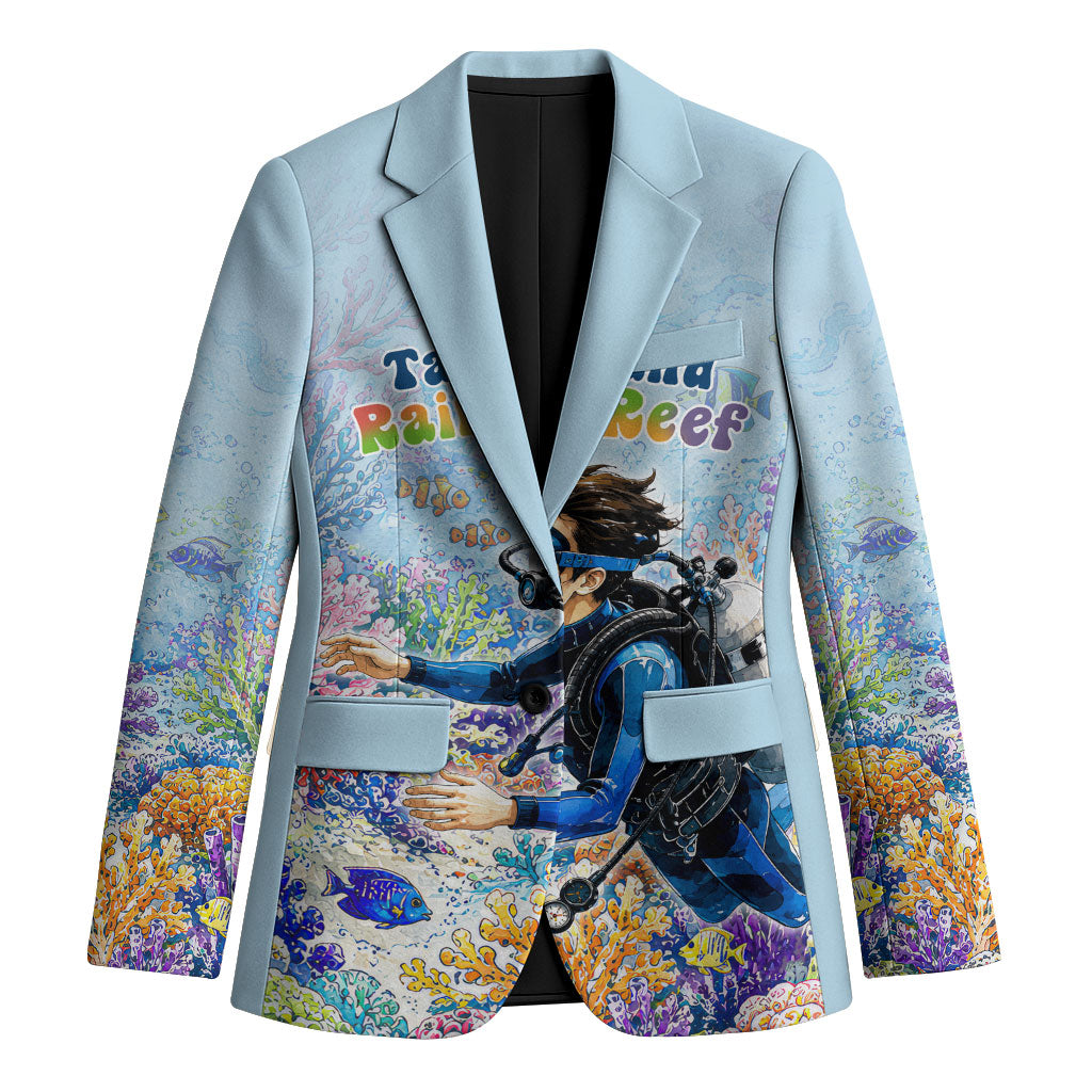 Fiji Taveuni Rainbow Reef Blazer Scuba Diver Vibrant Undersea Coral Garden Watercolor TS04 Unisex Blue - Polynesian Pride
