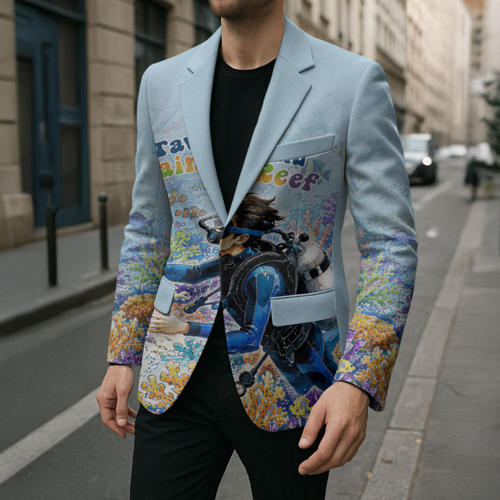 Fiji Taveuni Rainbow Reef Blazer Scuba Diver Vibrant Undersea Coral Garden Watercolor TS04 - Polynesian Pride